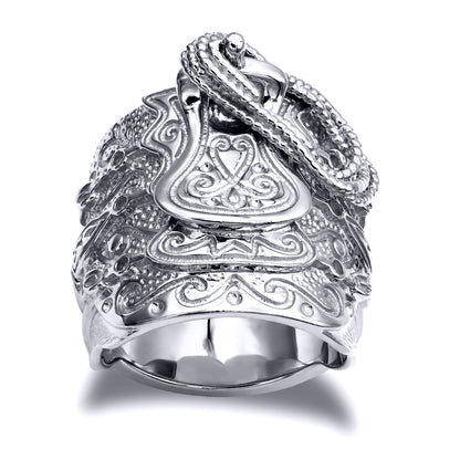 Mens Solid Rhodium-plated Silver  Horse Saddle Rope Ring - ARN202