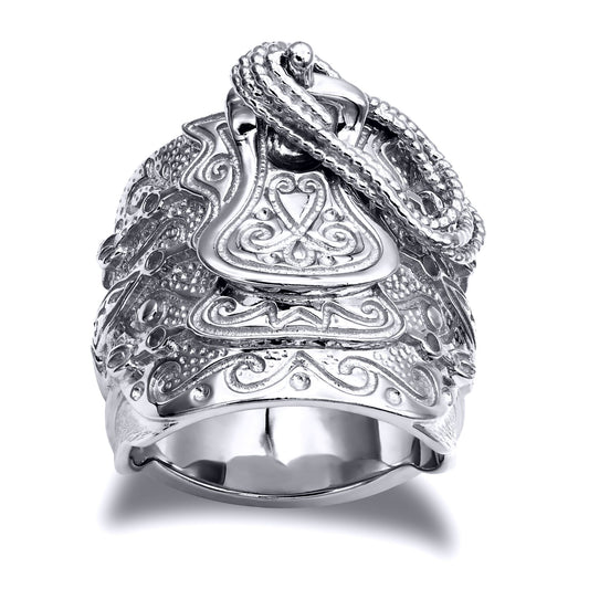 Mens Solid Rhodium-plated Silver  Horse Saddle Rope Ring - ARN202