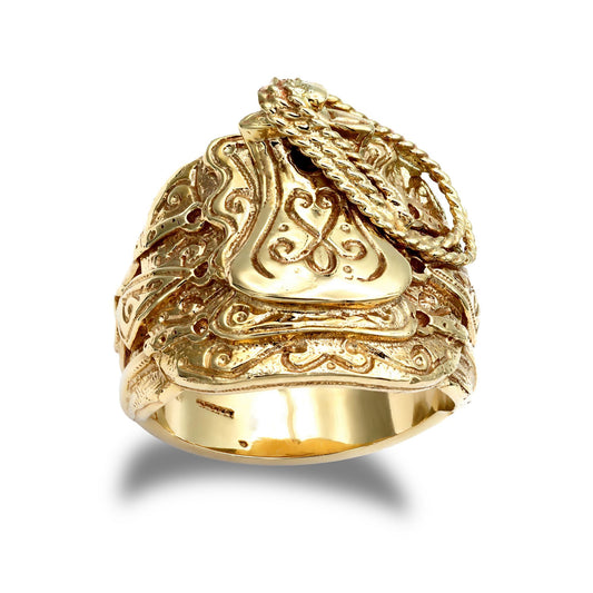 Mens Solid Gold-plated Silver  Horse Saddle Rope Ring - ARN204-GP