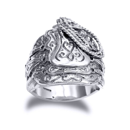 Mens Solid Rhodium-plated Silver  Horse Saddle Rope Ring - ARN204