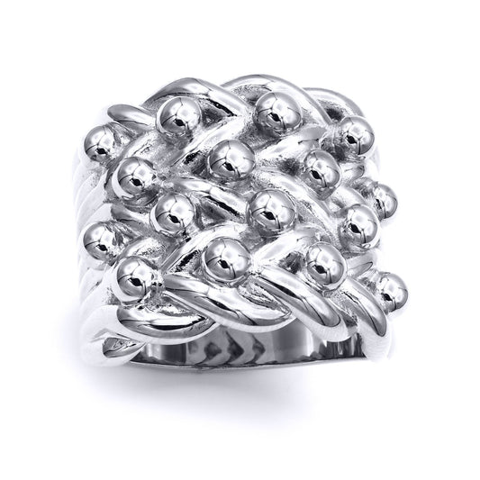 Silver  4 Row King George III Keeper Guard Rope Edge Ring - ARN205