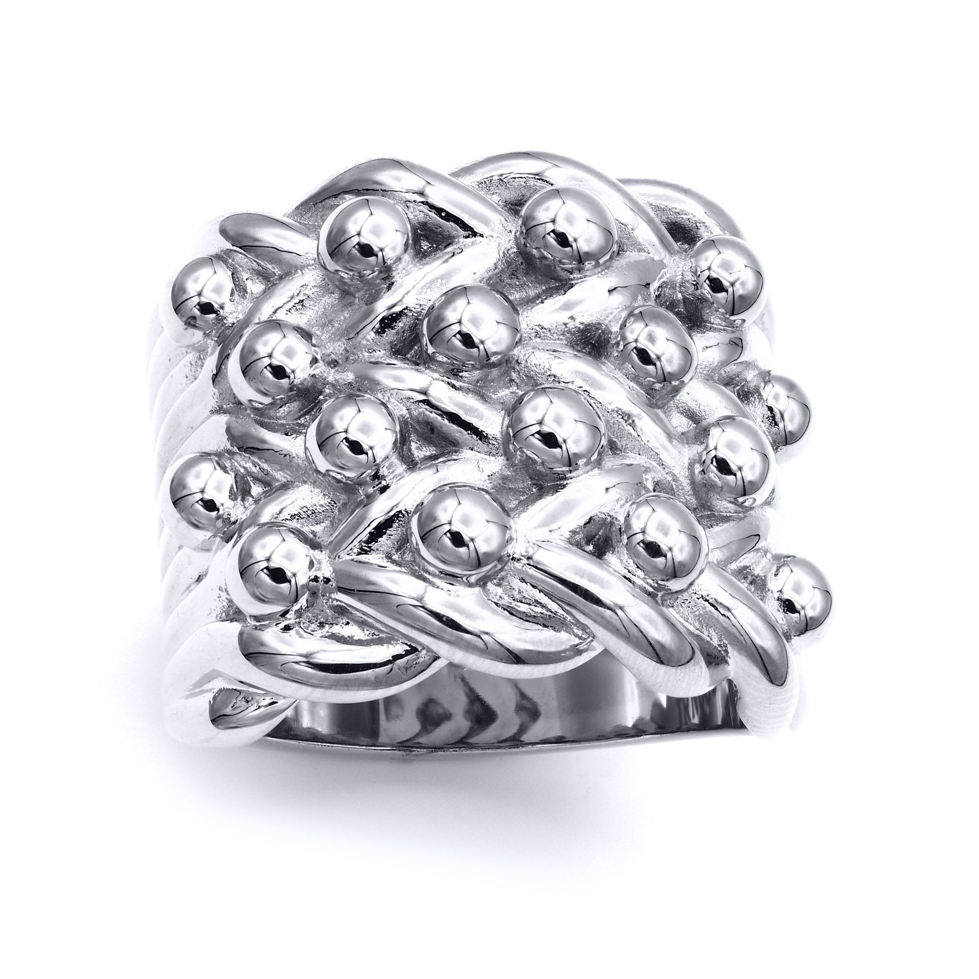 Silver  4 Row King George III Keeper Guard Rope Edge Ring - ARN205