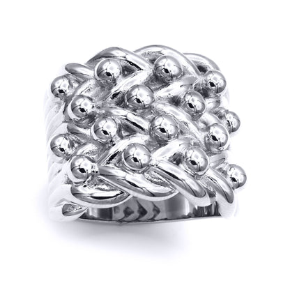 Silver  4 Row King George III Keeper Guard Rope Edge Ring - ARN205