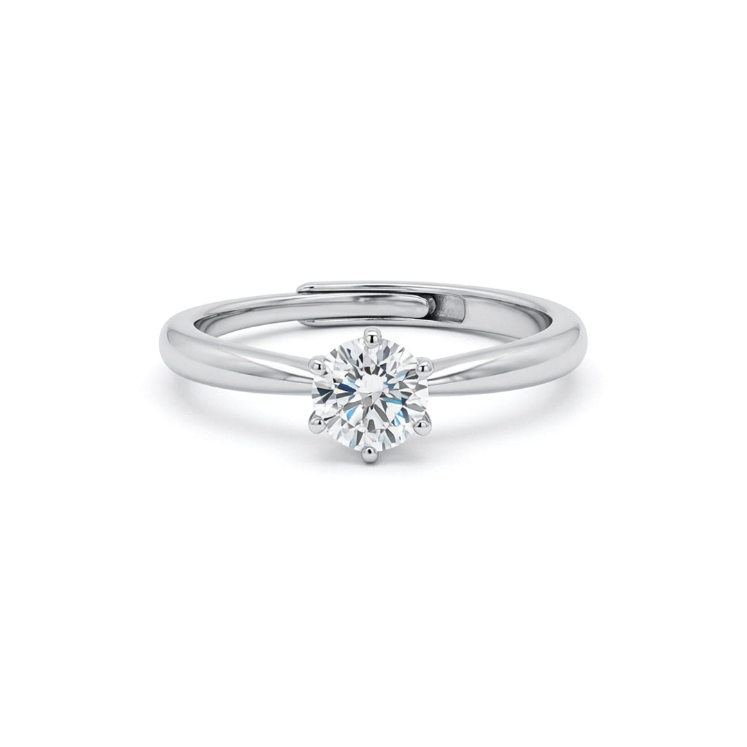 Silver  Solitaire CZ Adjustable Proposal Ring - 5mm (0.5ct Look) - ARN206A