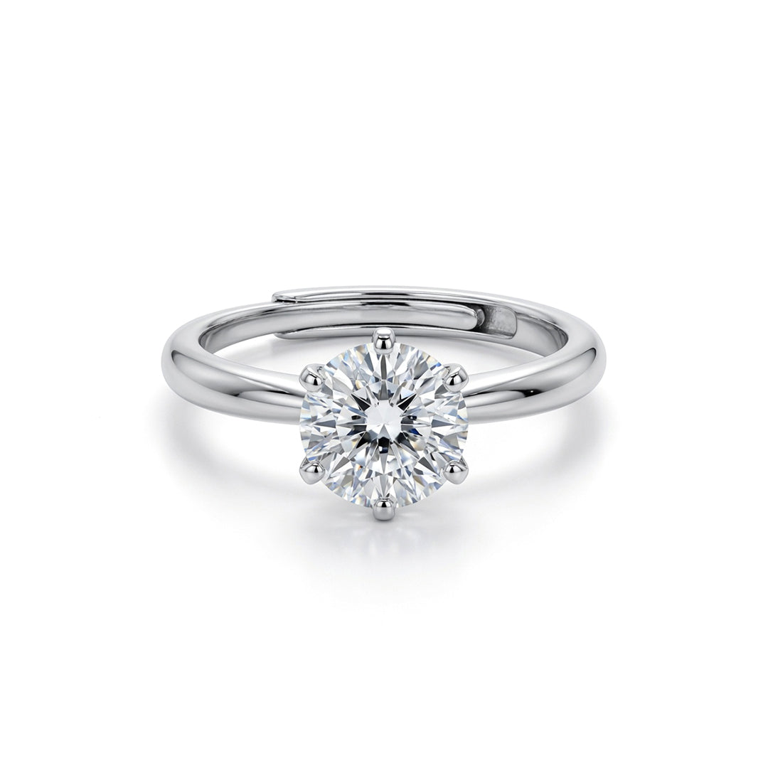 Silver  Solitaire CZ Adjustable Proposal Ring - 6.5mm (1ct Look) - ARN206B
