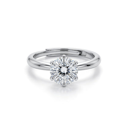 Silver  Solitaire CZ Adjustable Proposal Ring - 6.5mm (1ct Look) - ARN206B