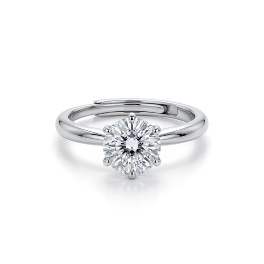 Silver  Solitaire CZ Adjustable Proposal Ring - 6.5mm (1ct Look) - ARN206B