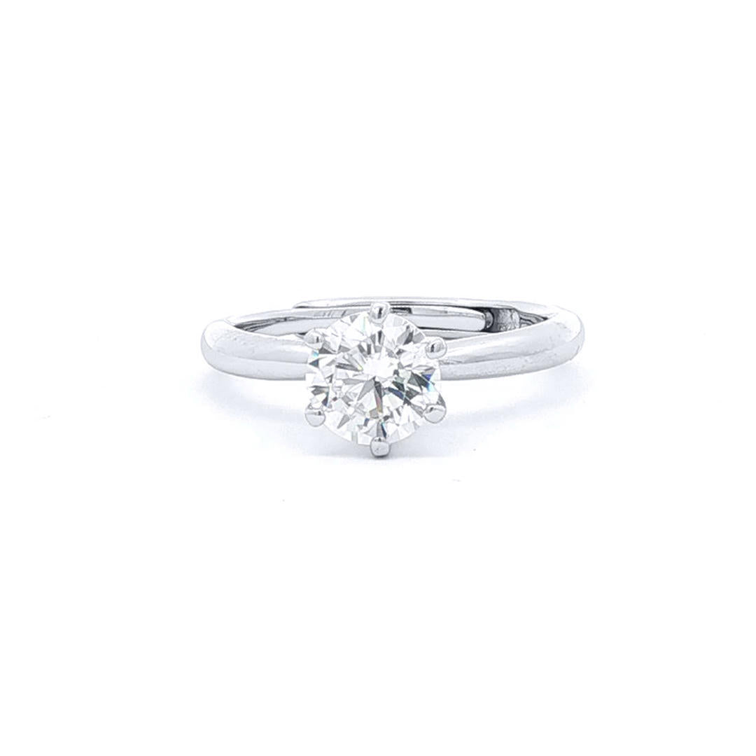 Silver  Solitaire CZ Adjustable Proposal Ring - 6.5mm (1ct Look) - ARN206B
