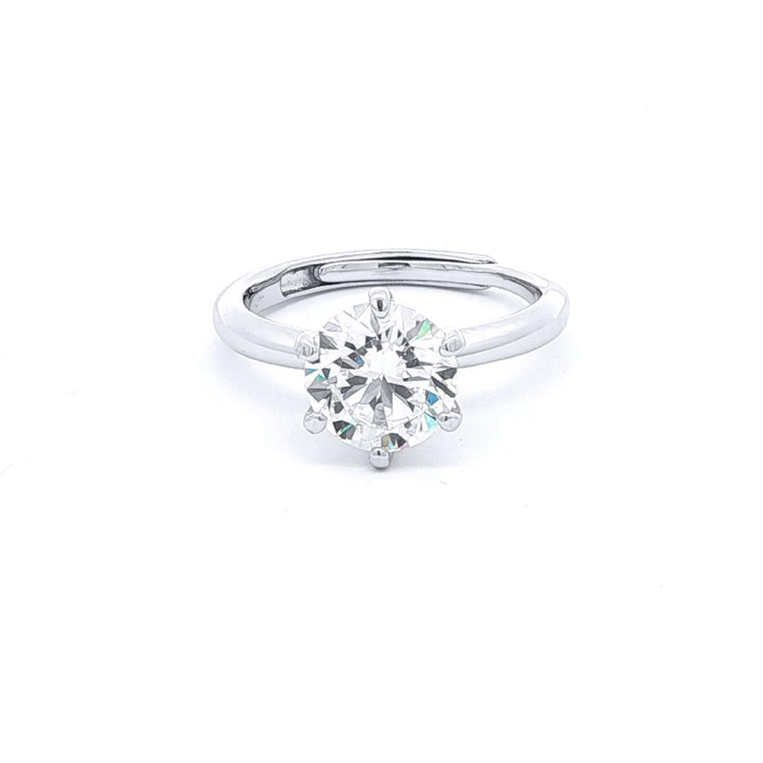 Silver  Solitaire CZ Adjustable Proposal Ring - 8mm (2ct Look) - ARN206C
