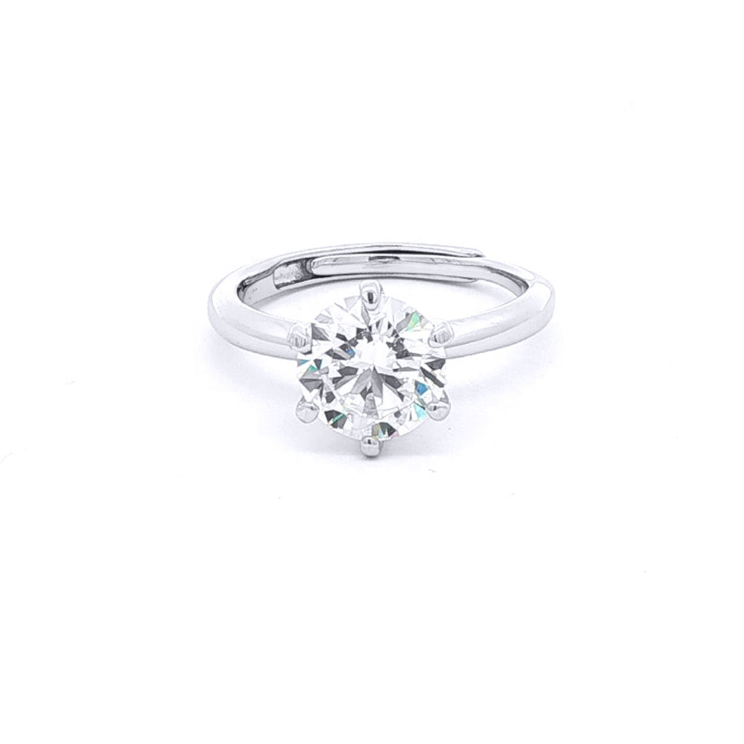 Silver  Solitaire CZ Adjustable Proposal Ring - 8mm (2ct Look) - ARN206C