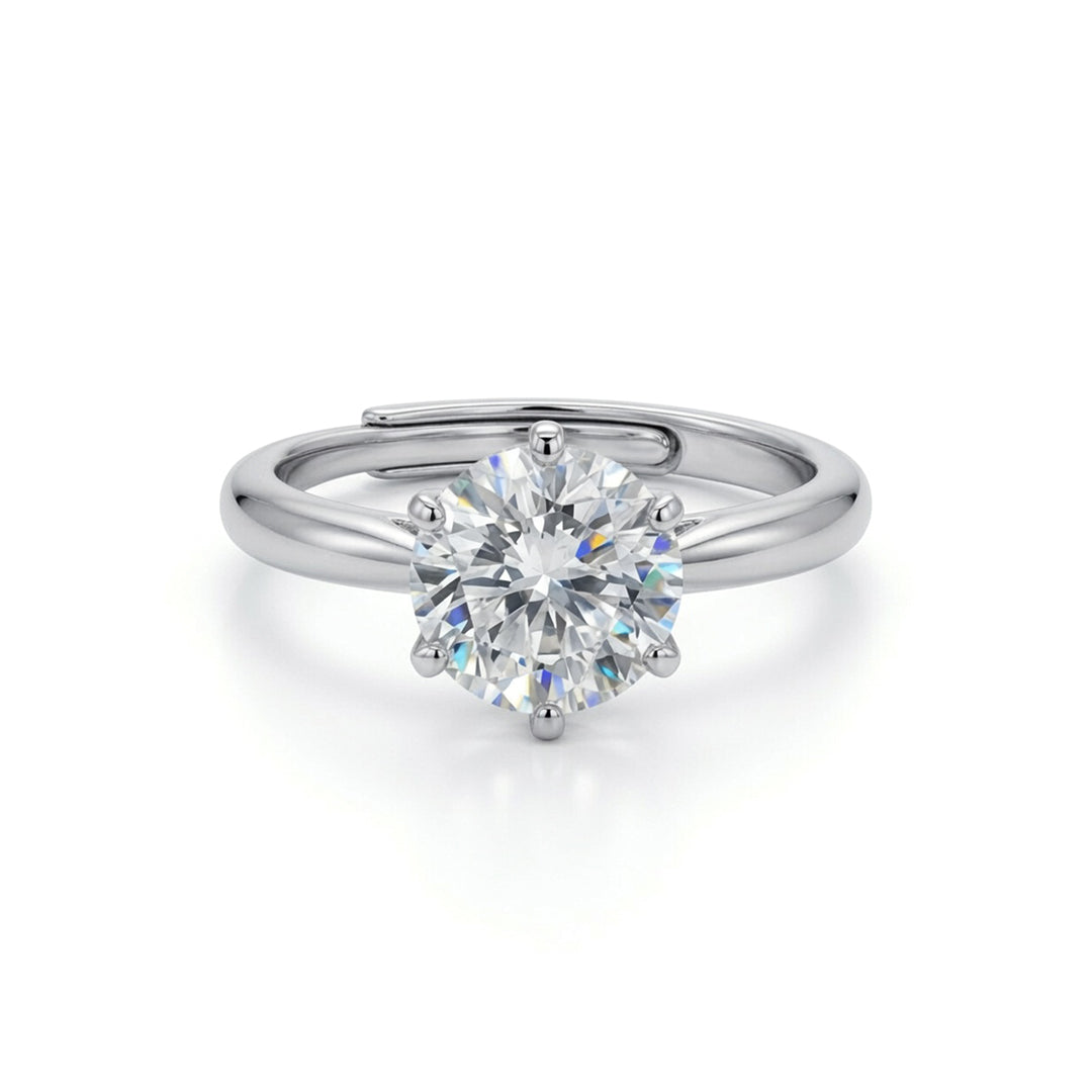 Silver  Solitaire CZ Adjustable Proposal Ring - 8mm (2ct Look) - ARN206C