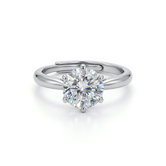 Silver  Solitaire CZ Adjustable Proposal Ring - 8mm (2ct Look) - ARN206C