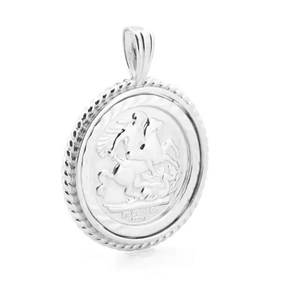 925 Silver  Rope Edge St George Pendant (Full Sov Size) - ASP001-F