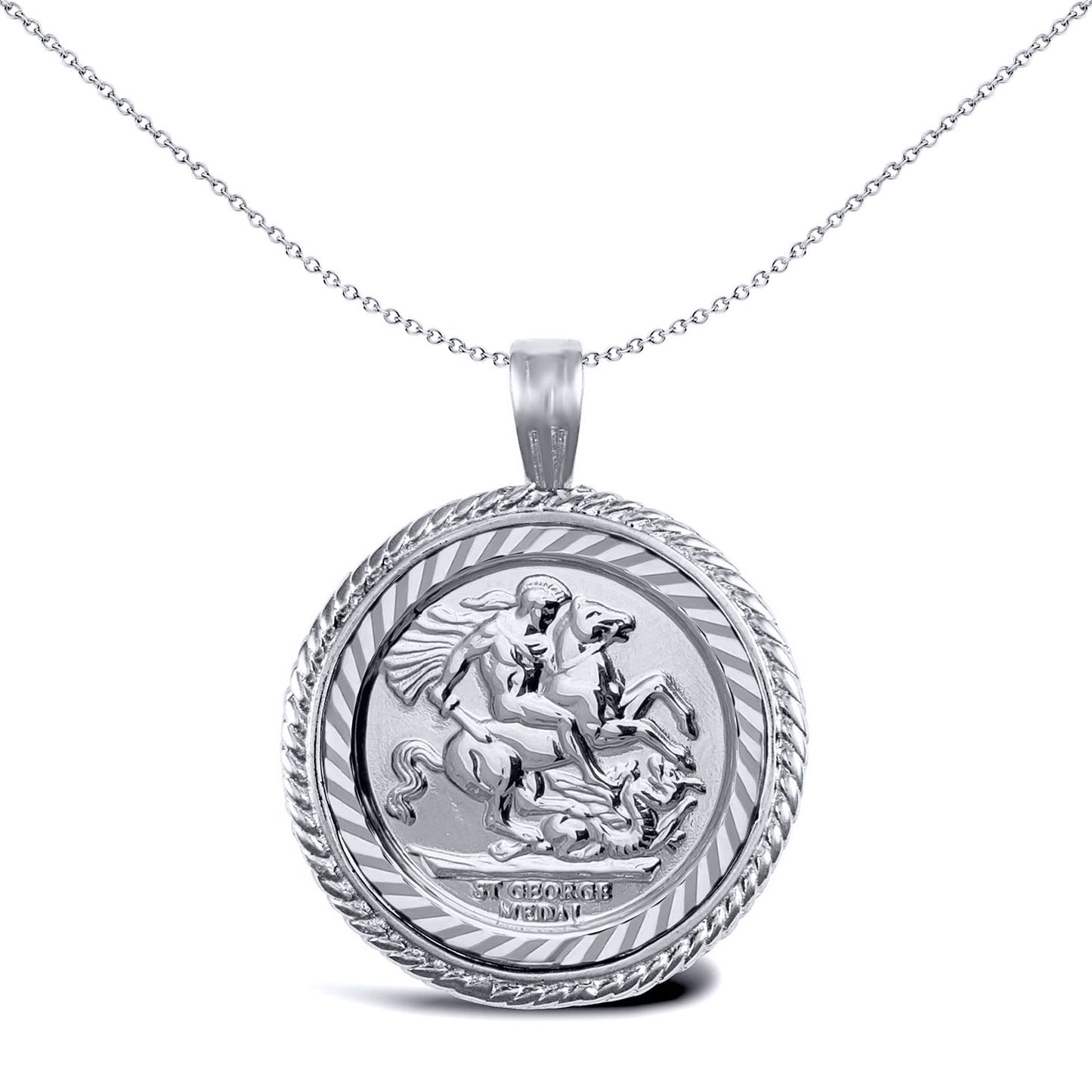 925 Silver  Rope Edge St George Pendant (Half Sov Size) - ASP001-H
