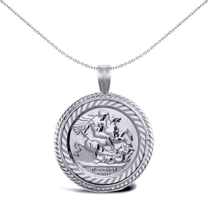925 Silver  Rope Edge St George Pendant (Half Sov Size) - ASP001-H
