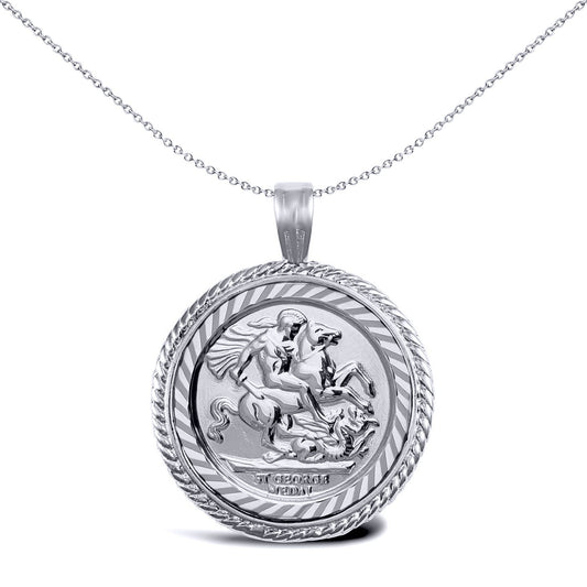 925 Silver  Rope Edge St George Pendant (Half Sov Size) - ASP001-H