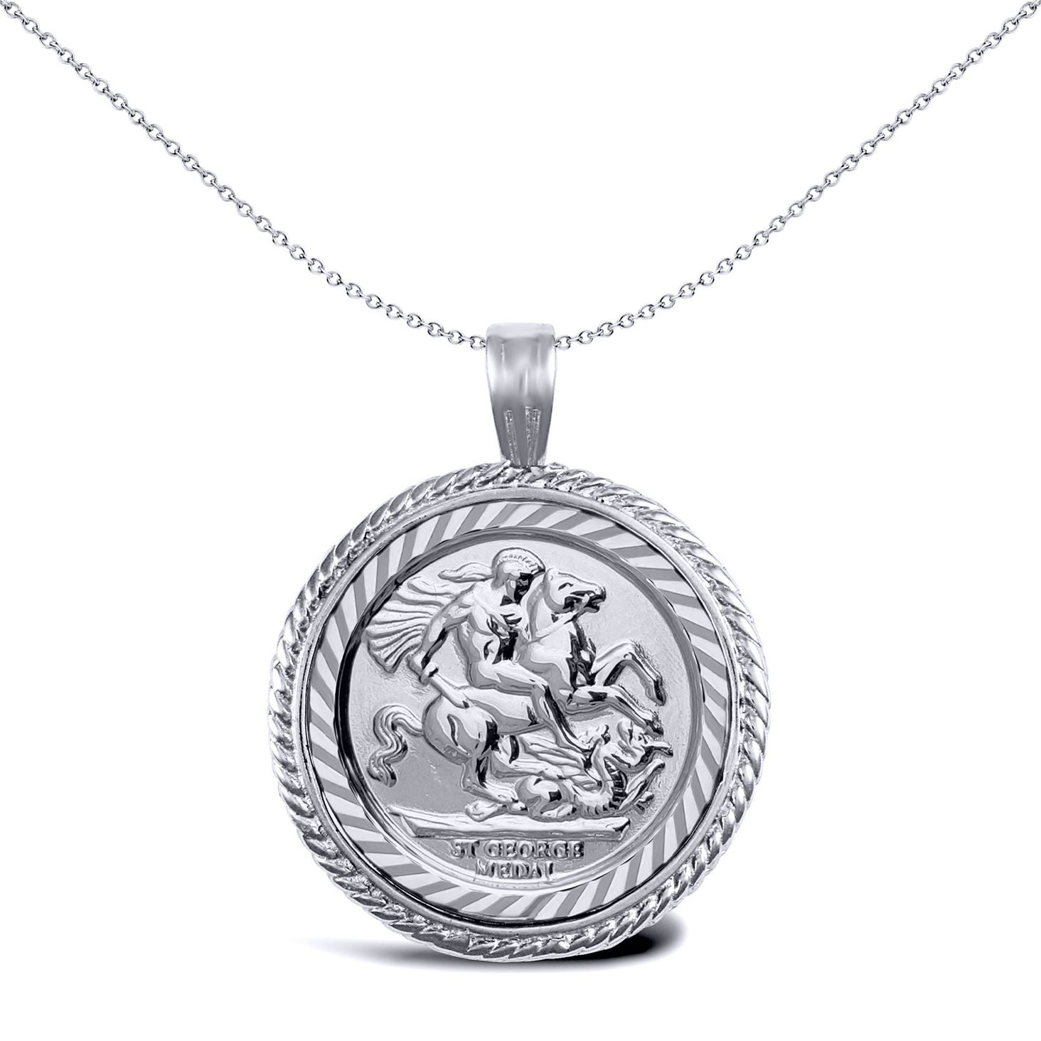925 Silver  Rope Edge St George Pendant (Half Sov Size) - ASP001-H