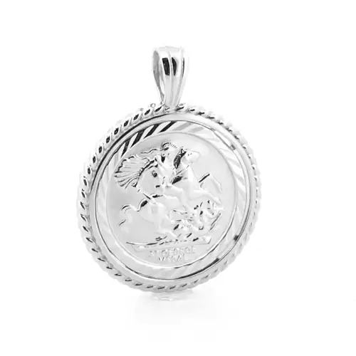 925 Silver  Rope Edge St George Pendant (Half Sov Size) - ASP001-H