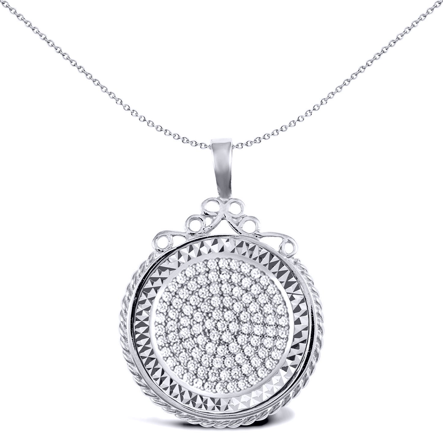 Silver  Rope Scroll Top Full Sovereign Coin Mount Pendant CZ Disc - ASP003-F