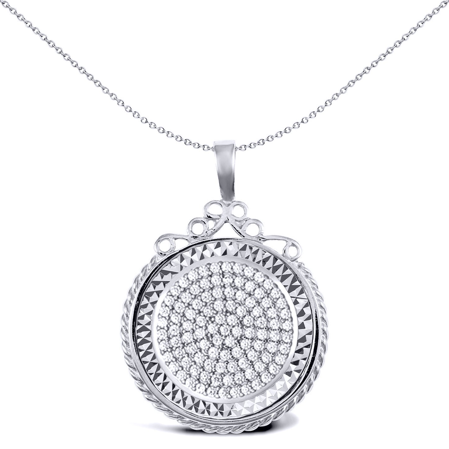 Silver  Rope Scroll Top Full Sovereign Coin Mount Pendant CZ Disc - ASP003-F