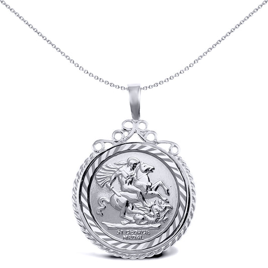 Silver  Rope Edge Scroll Top St George Pendant (Full Sov Size) - ASP003-F
