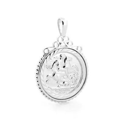 Silver  Rope Edge Scroll Top St George Pendant (Full Sov Size) - ASP003-F