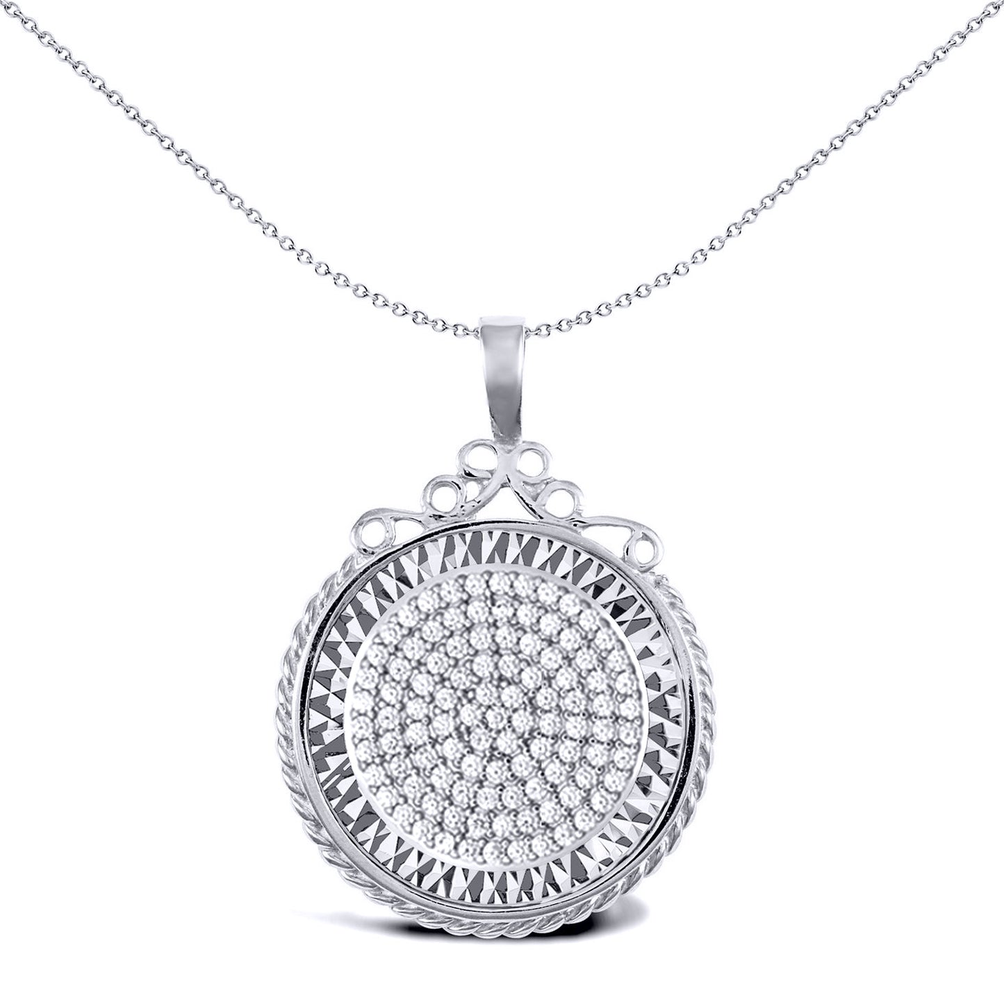 Silver  Rope Scroll Top Half Sovereign Coin Mount Pendant CZ Disc - ASP003-H