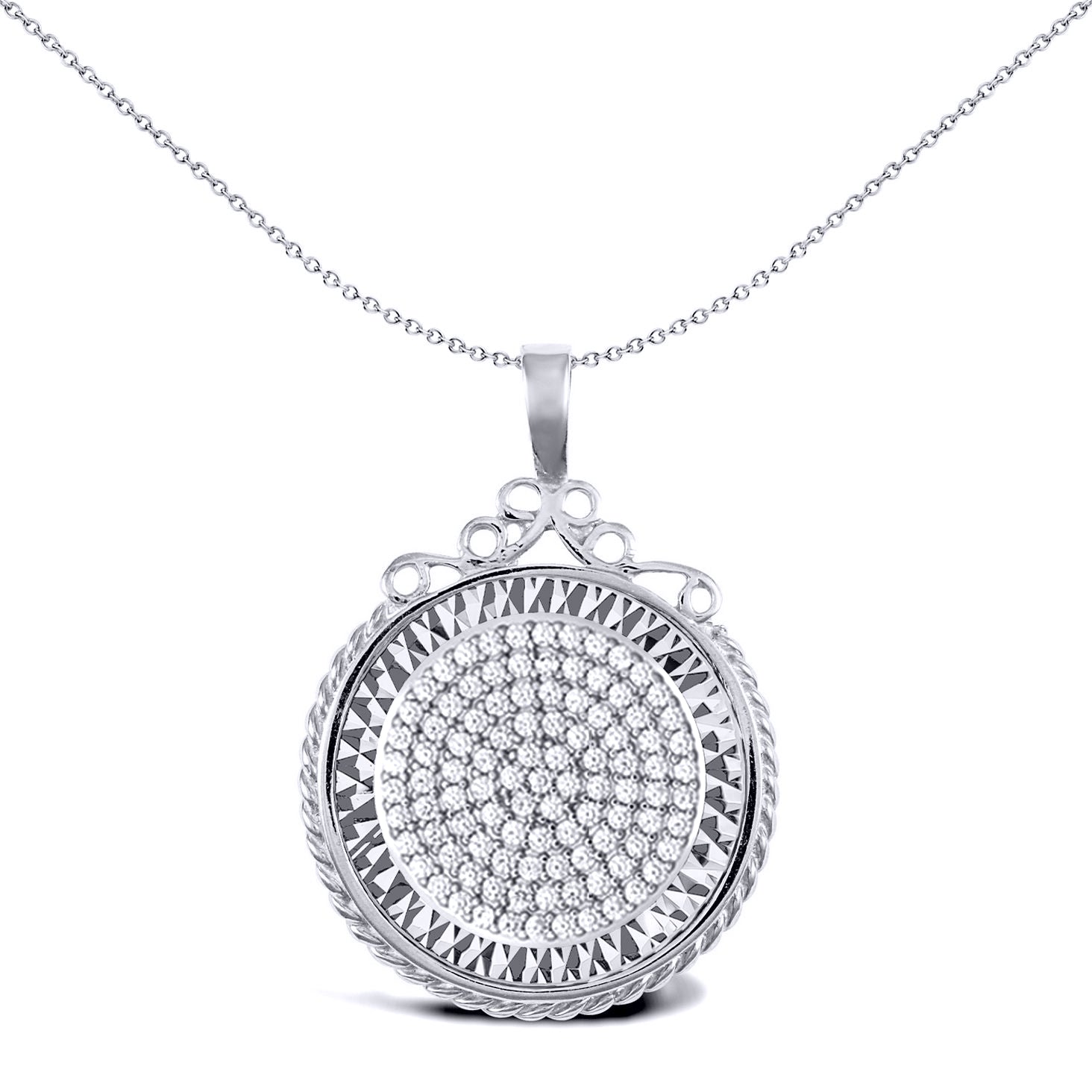 Silver  Rope Scroll Top Half Sovereign Coin Mount Pendant CZ Disc - ASP003-H