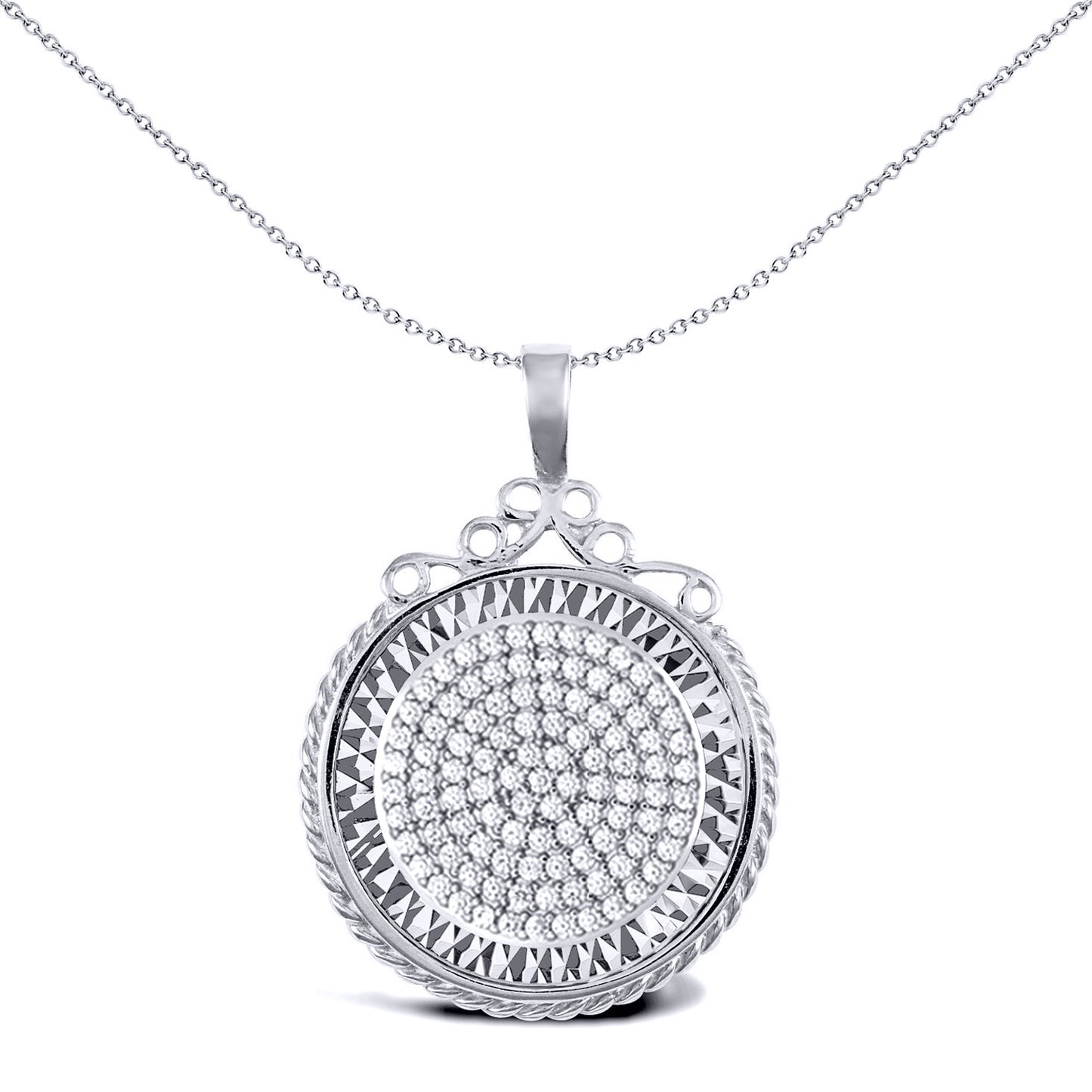 Silver  Rope Scroll Top Half Sovereign Coin Mount Pendant CZ Disc - ASP003-H