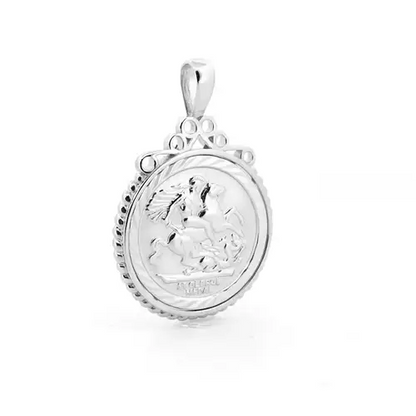 Silver  Rope Edge Scroll Top St George Pendant (Half Sov Size) - ASP003-H