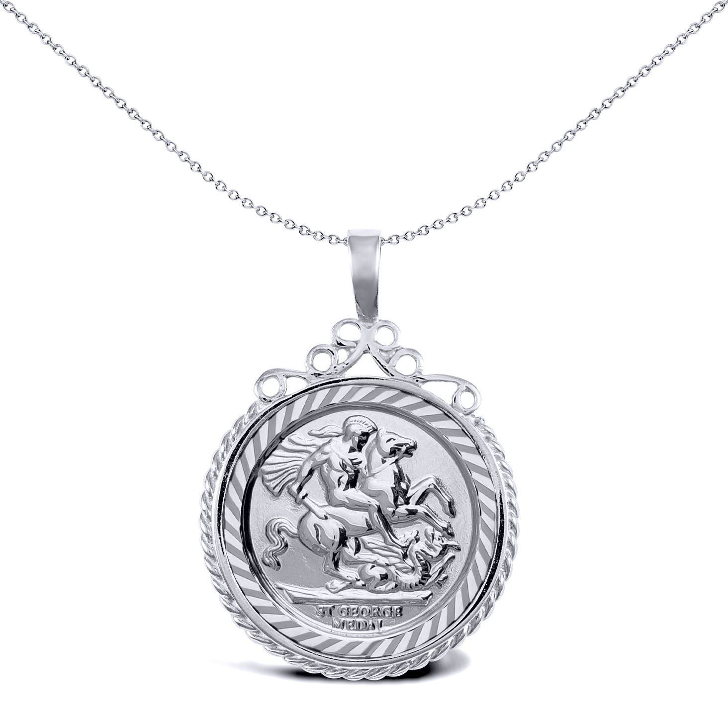 Silver  Rope Edge Scroll Top St George Pendant (Half Sov Size) - ASP003-H