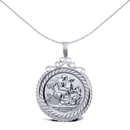 Silver  Rope Edge Scroll Top St George Pendant (Half Sov Size) - ASP003-H