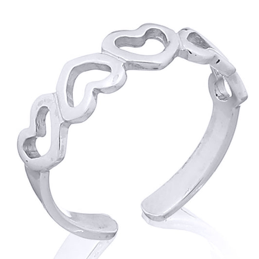 Silver  5 Open Love Hearts Toe Ring - ATR001