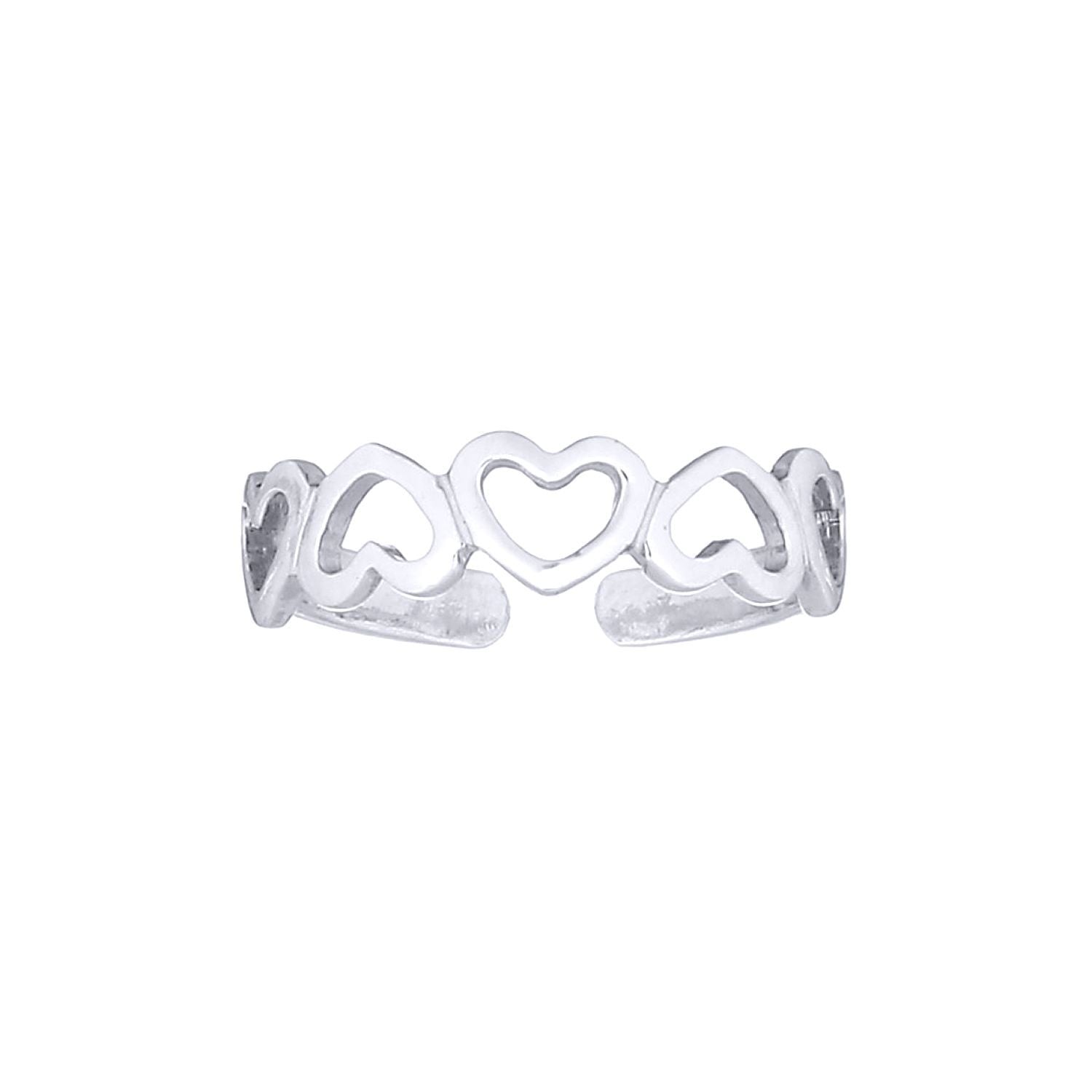 Silver  5 Open Love Hearts Toe Ring - ATR001