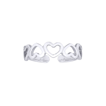 Silver  5 Open Love Hearts Toe Ring - ATR001