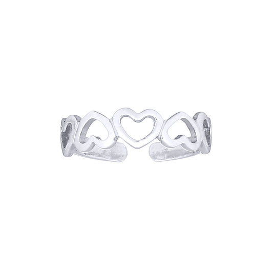 Silver  5 Open Love Hearts Toe Ring - ATR001