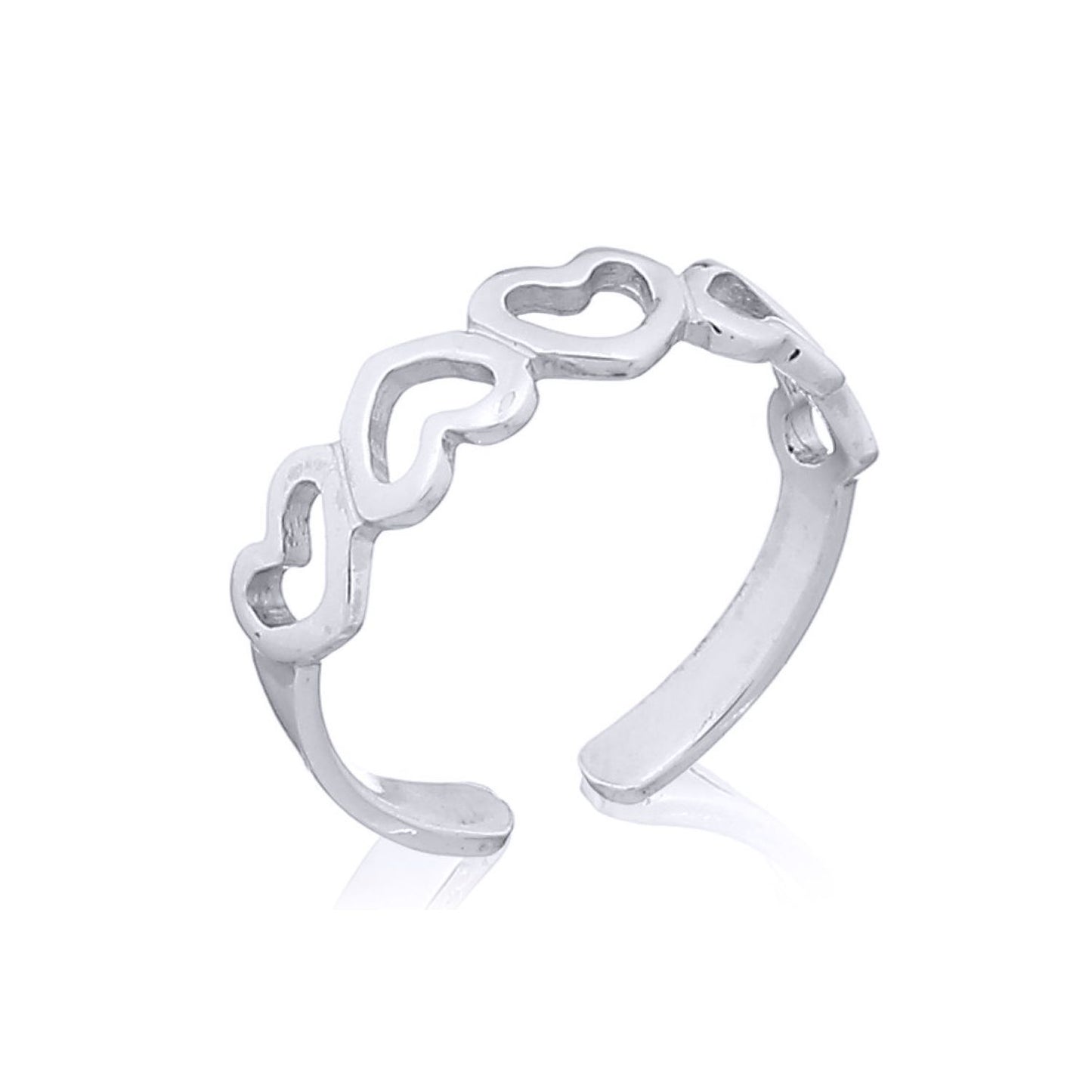 Silver  5 Open Love Hearts Toe Ring - ATR001