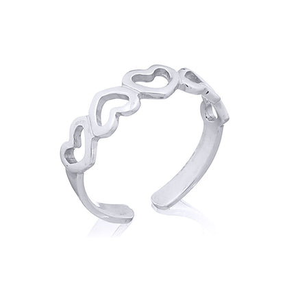 Silver  5 Open Love Hearts Toe Ring - ATR001