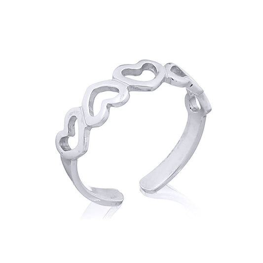 Silver  5 Open Love Hearts Toe Ring - ATR001