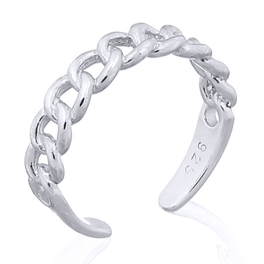 Silver  Albert Curb Chain Link Toe Ring - ATR005