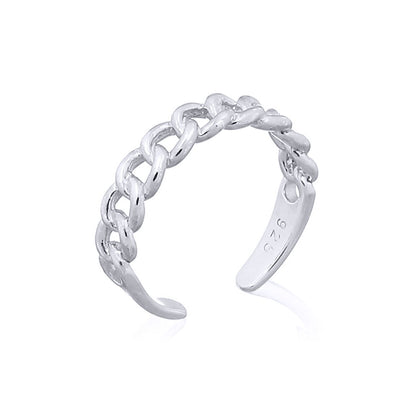 Silver  Albert Curb Chain Link Toe Ring - ATR005