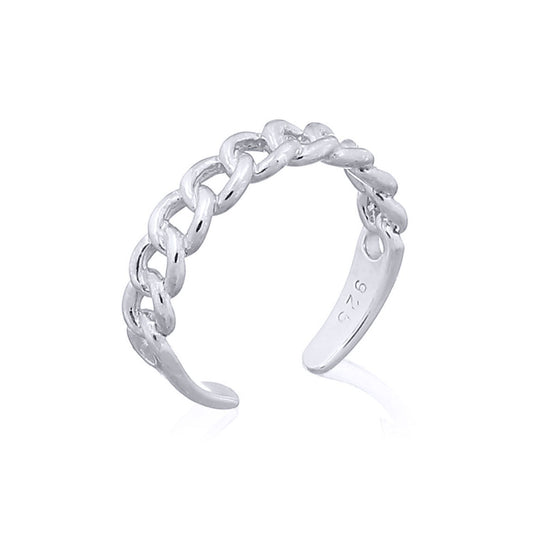 Silver  Albert Curb Chain Link Toe Ring - ATR005