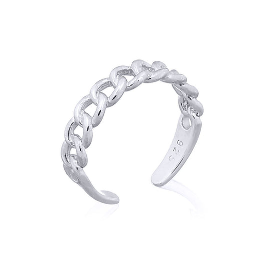 Silver  Albert Curb Chain Link Toe Ring - ATR005