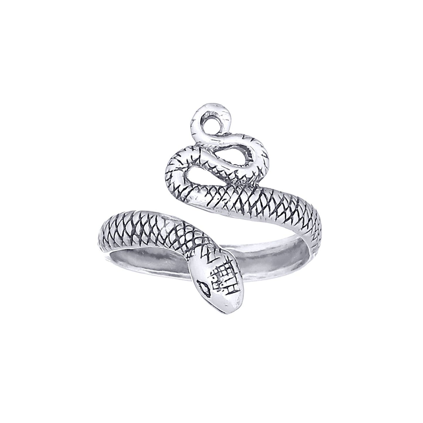 Silver  Textured Coiled Snake Toe Ring - ATR007