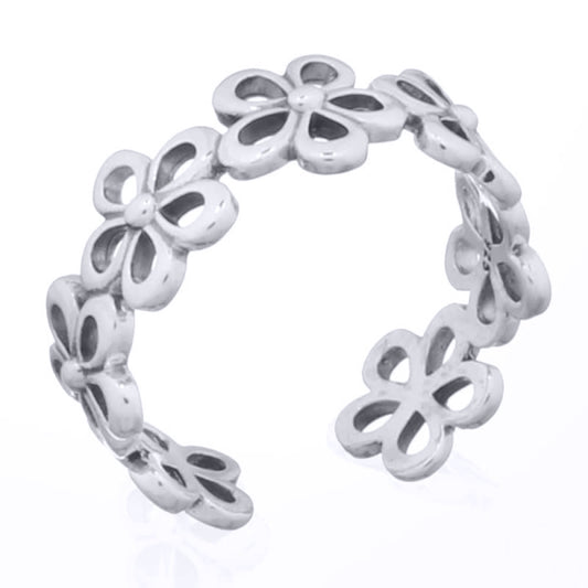 Silver  7 Daisy Flowers Toe Ring - ATR011