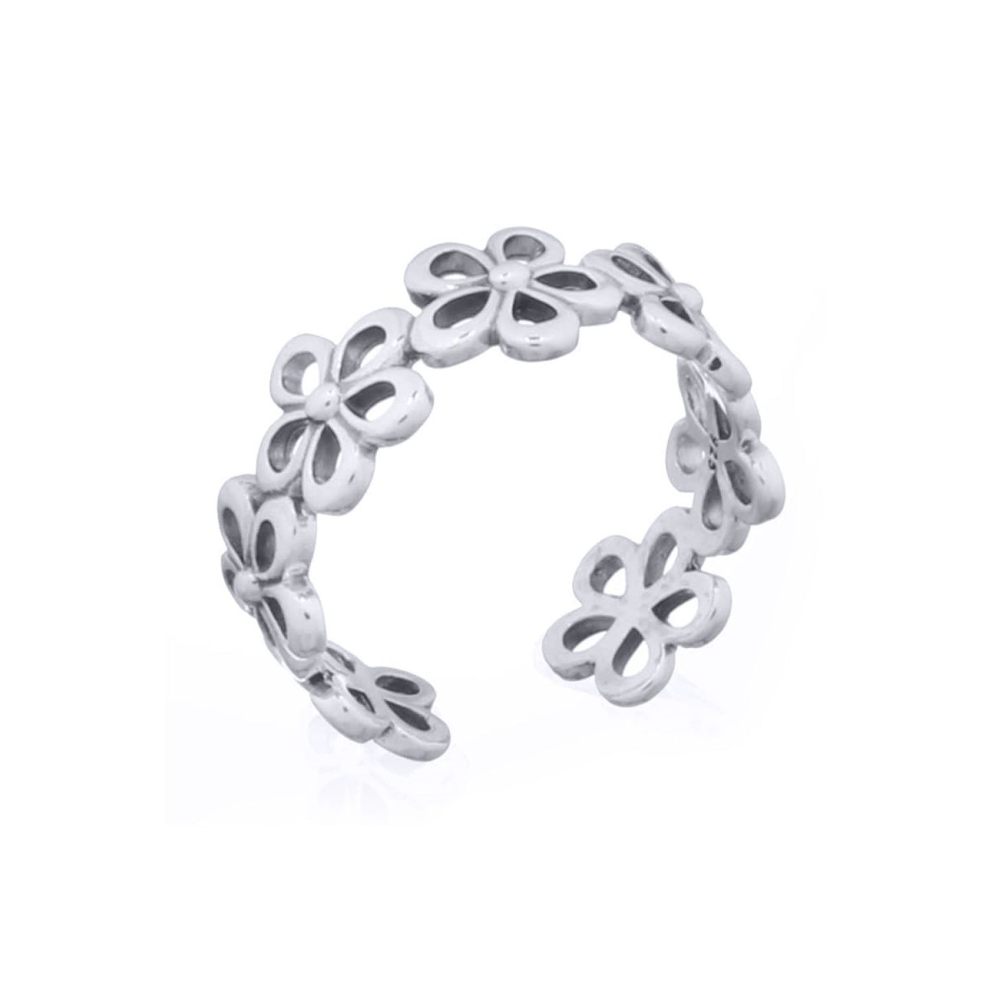 Silver  7 Daisy Flowers Toe Ring - ATR011