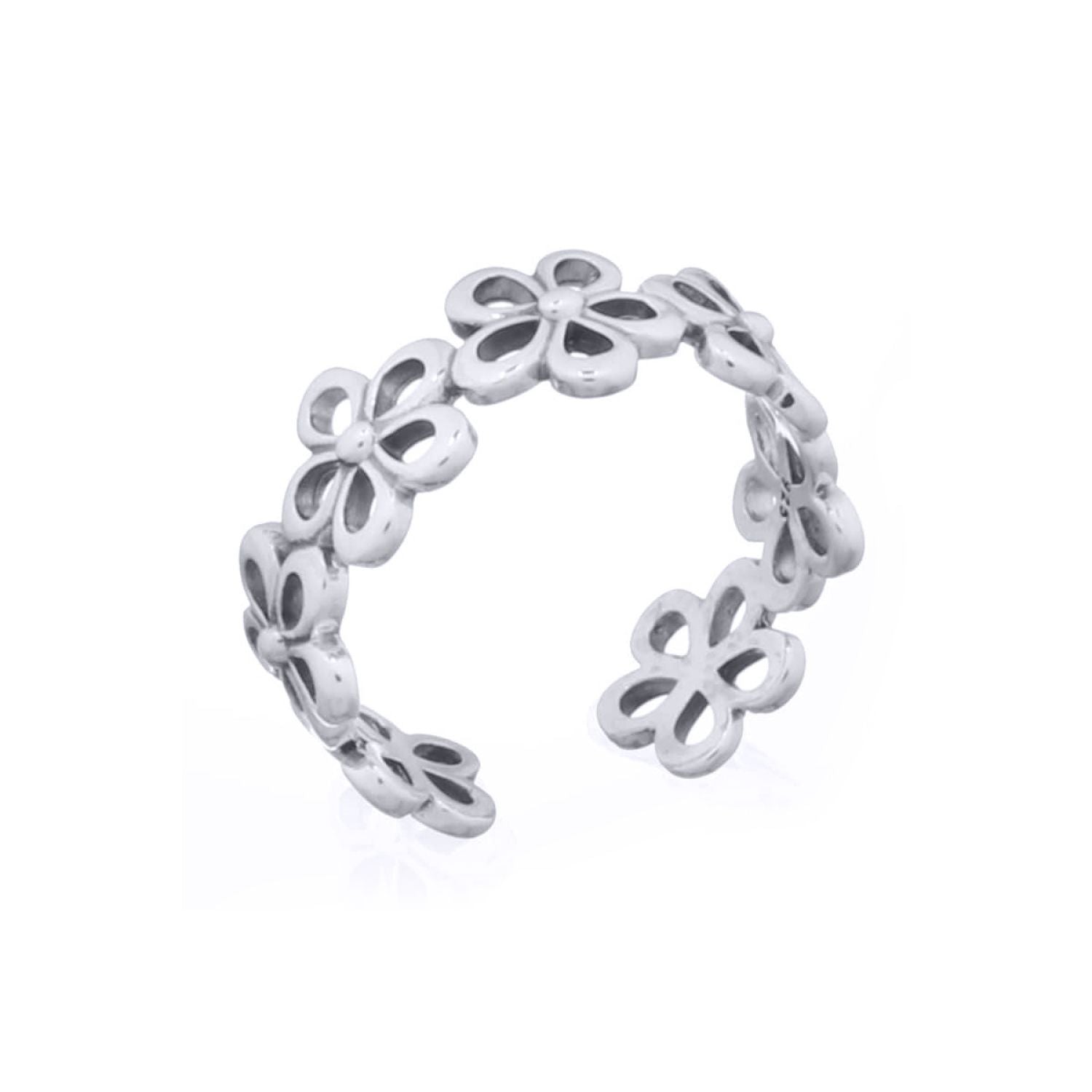 Silver  7 Daisy Flowers Toe Ring - ATR011