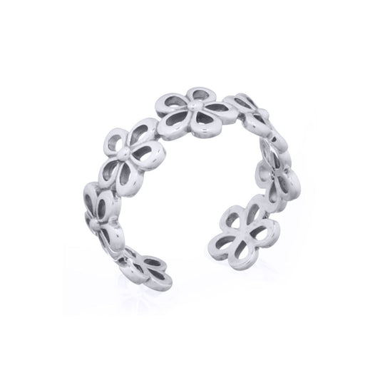 Silver  7 Daisy Flowers Toe Ring - ATR011
