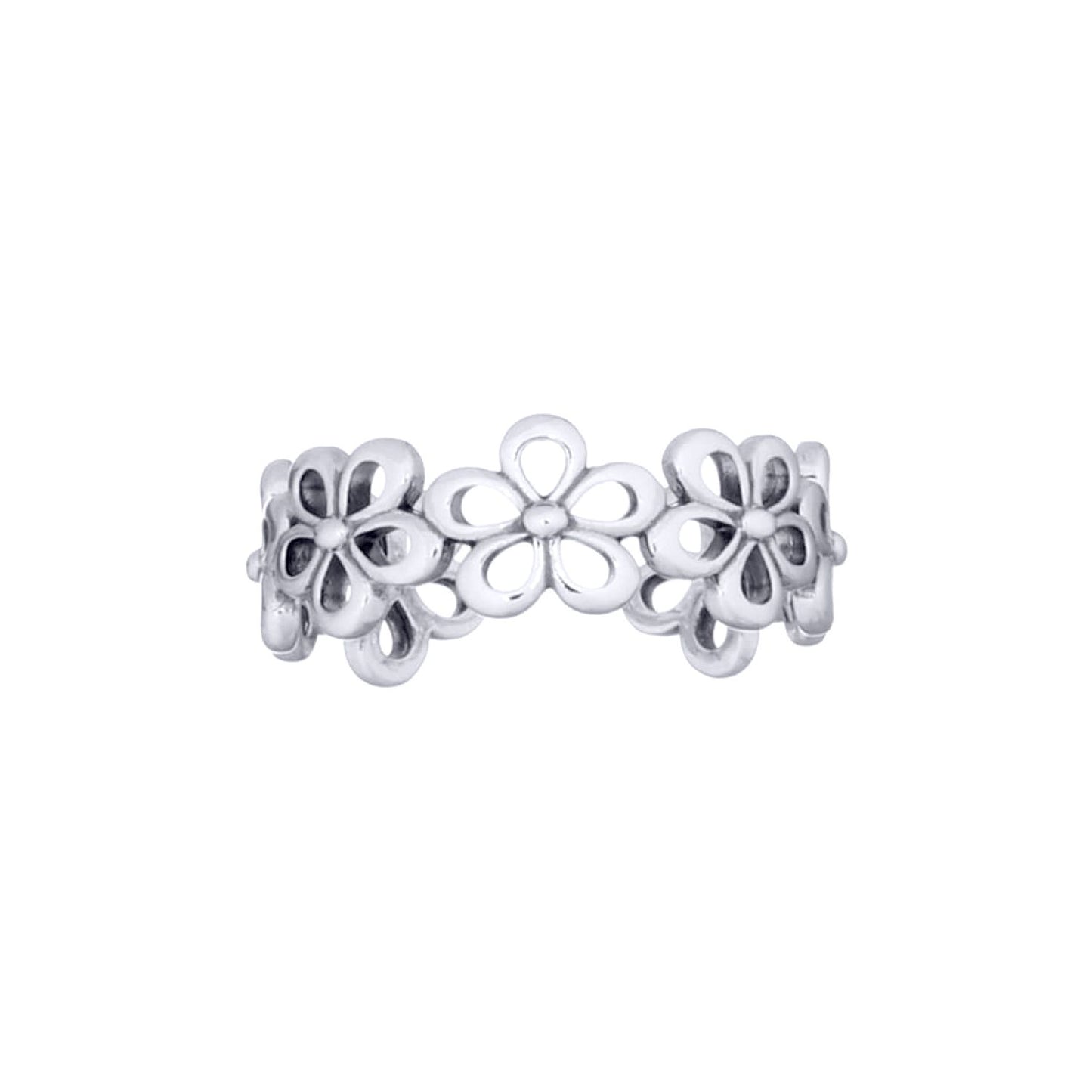 Silver  7 Daisy Flowers Toe Ring - ATR011
