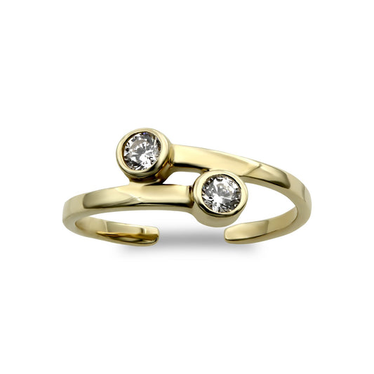 Gold-Plated Silver CZ Cross over Torque Bypass Toe Ring - ATR020-GP